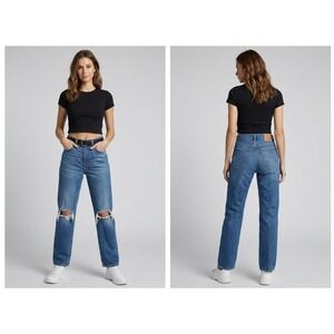 Levi's Low Pro Straight Jeans Womens 29x30 Blue Distressed Ripped Knees Denim